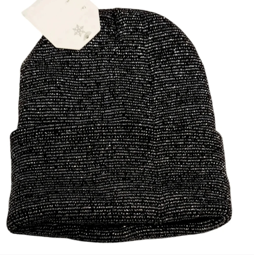 Reflective Womens Mens Knitted Cuffed Metallic Warm Beanie Hat and Winter Gloves